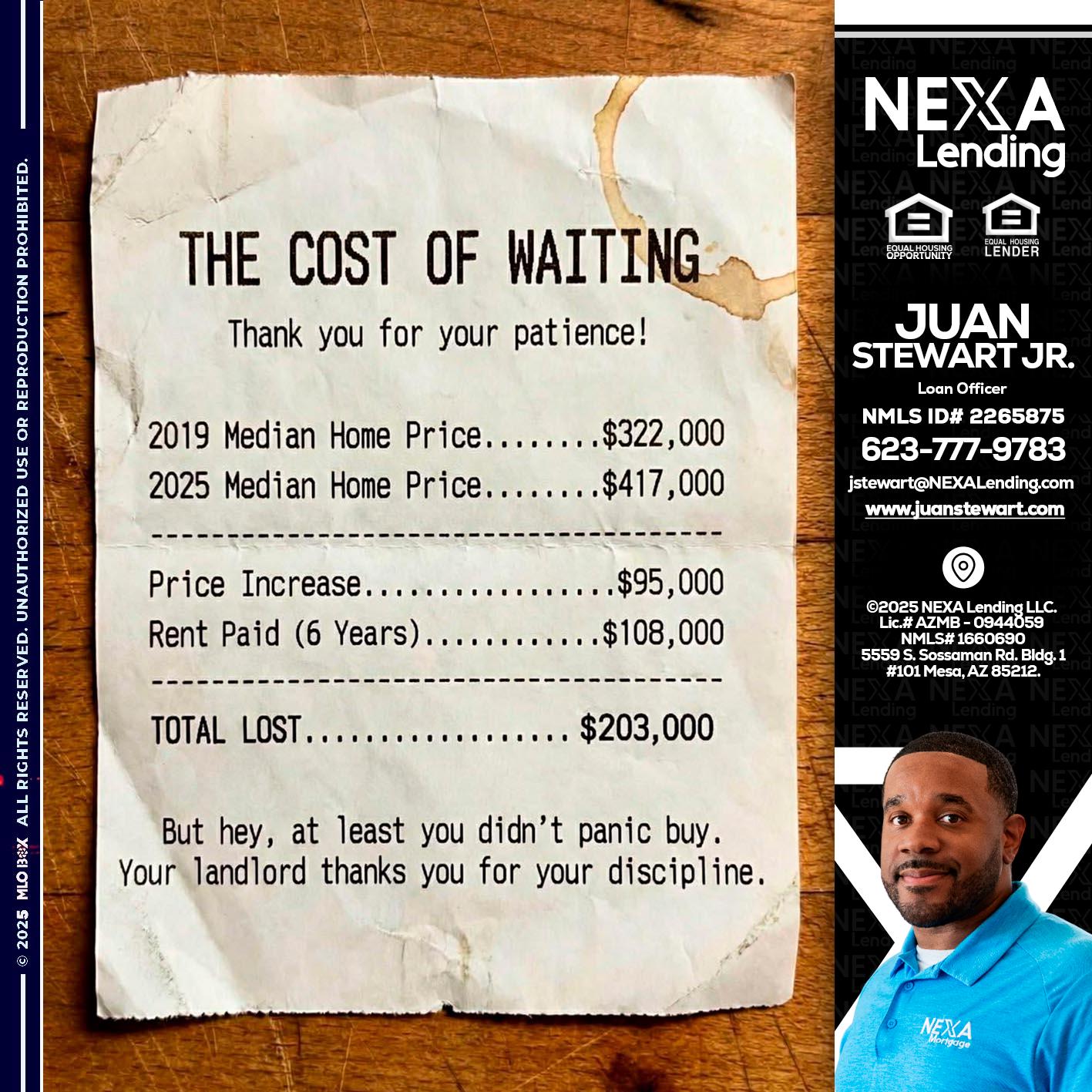 THE COST OF WAITING - Juan Stewart JR -Mortgage Loan Originator